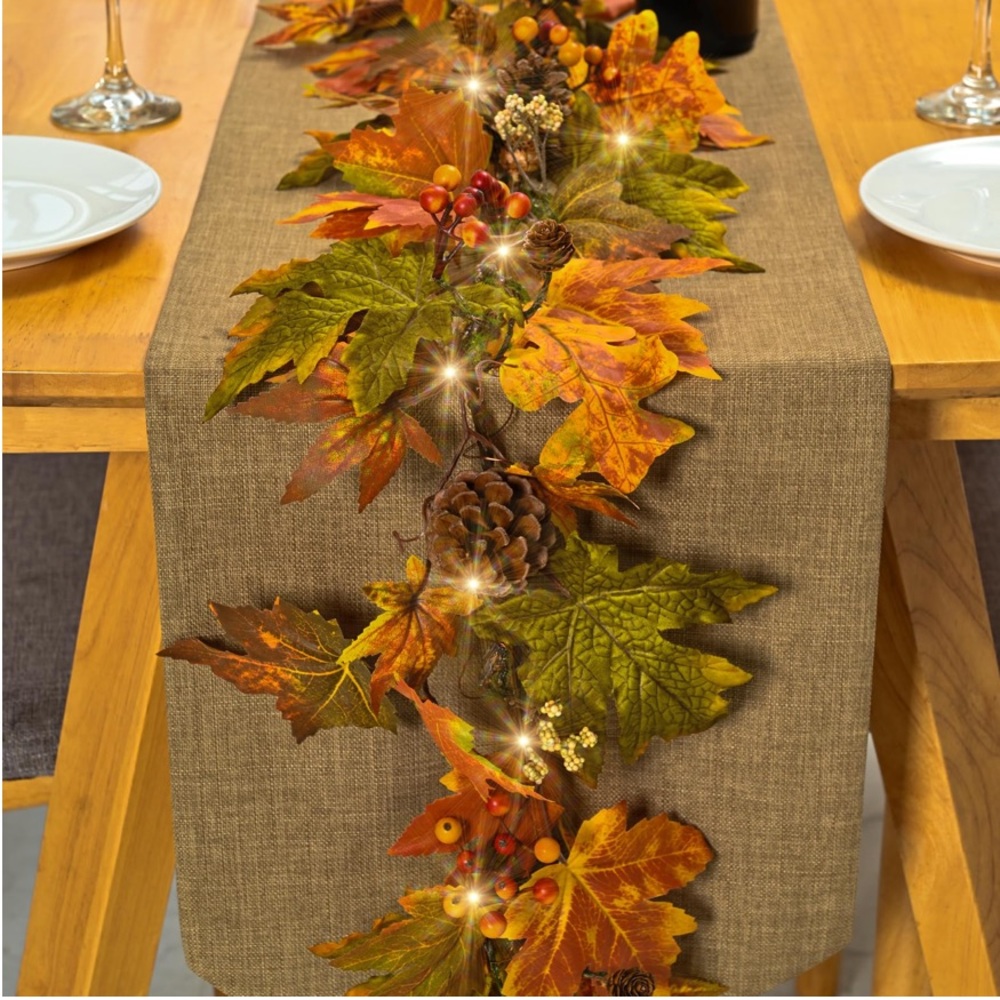 Autumn Maple Leaf Garland with Lights